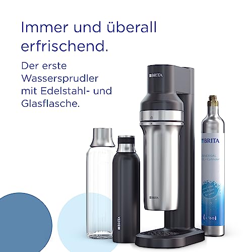 BRITA sodaTRIO – Schwarz, 1L Glas, 0,65L Edelstahl, CO₂-Zylinder