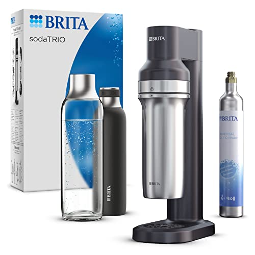 BRITA sodaTRIO – Schwarz, 1L Glas, 0,65L Edelstahl, CO₂-Zylinder