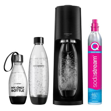 SodaStream Terra Vorteilspack – Schwarz, CO₂ + 2x 1L & 0,5L PET-Flaschen
