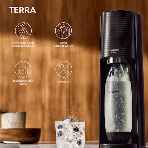 SodaStream Terra – Schwarz, 1L PET-Flasche + 60L CO₂ Quick Connect