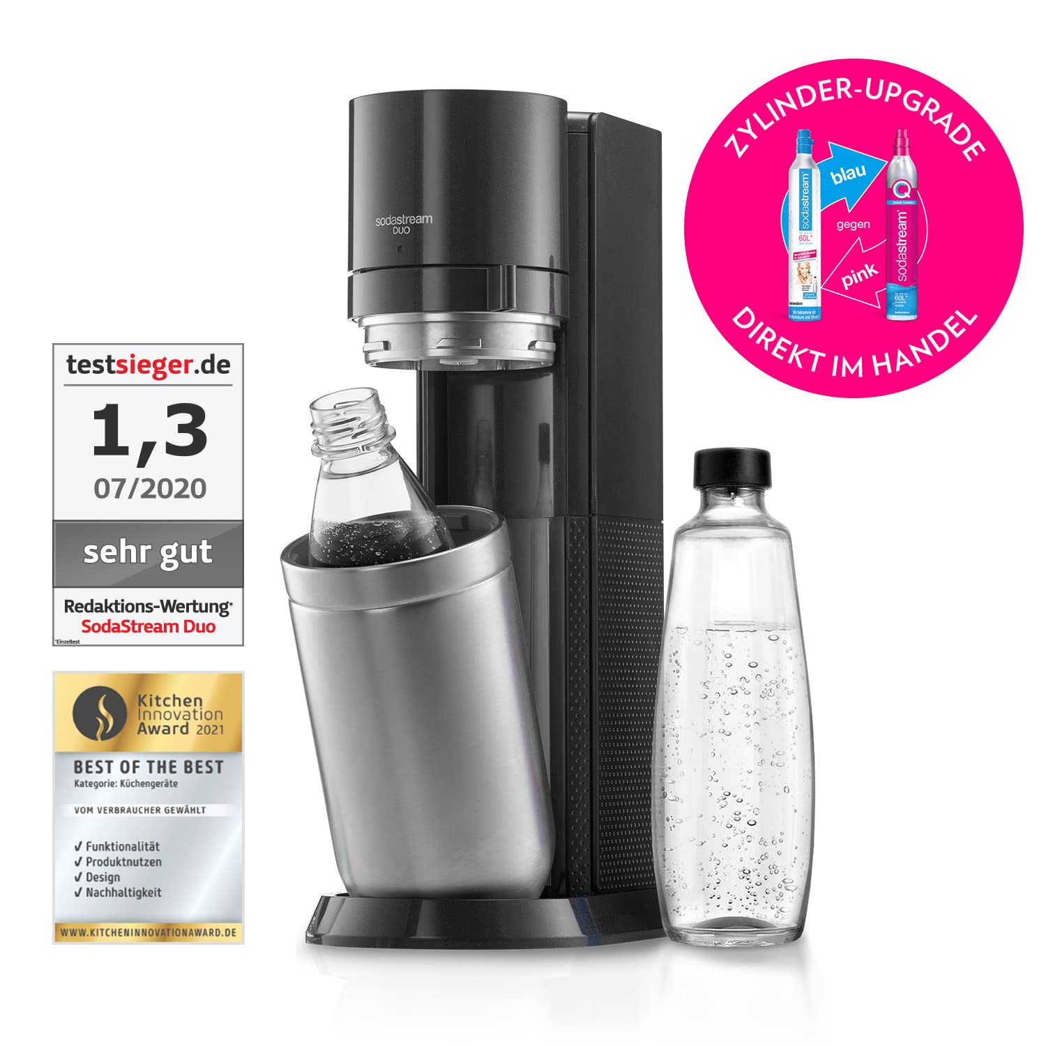 SodaStream Duo Umsteiger – Titan, ohne CO₂, 1x Glas & 3x PET-Flaschen
