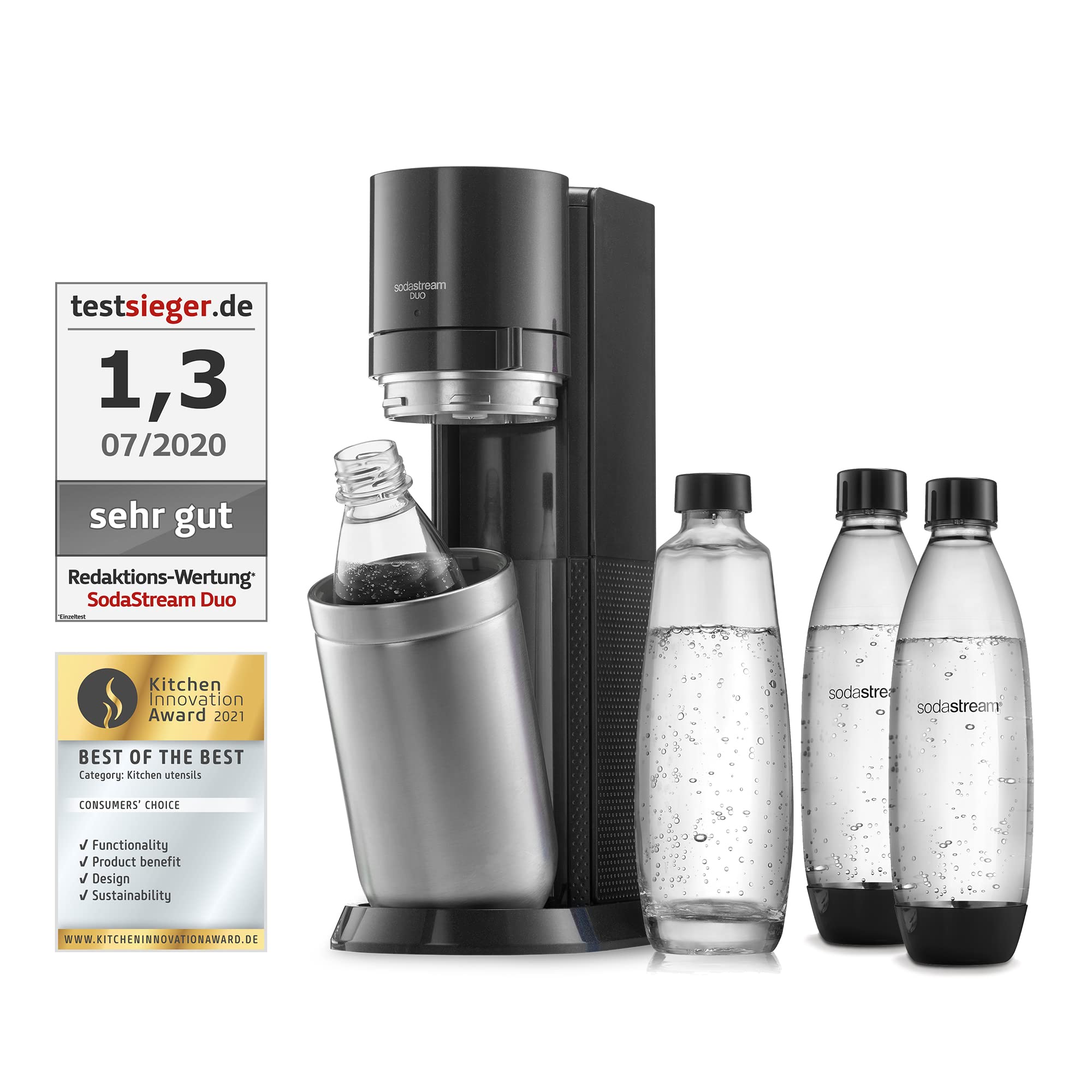 SodaStream Duo Umsteiger – Titan, ohne CO₂, 1x Glas & 3x PET-Flaschen